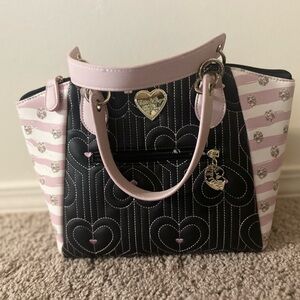 Betsey Johnson Pink and Black Heart Satchel